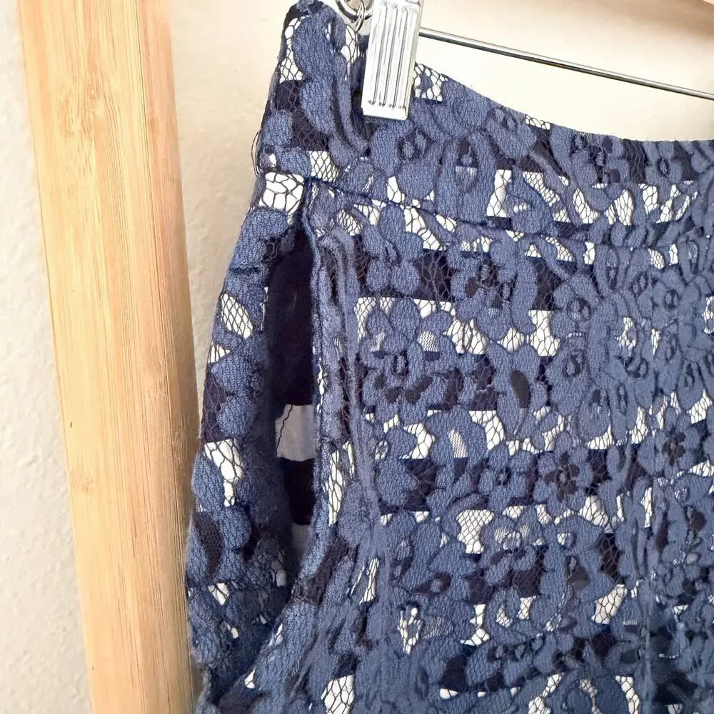 Anthropologie Cartonnier Lace Shorts Women’s 0 Blue Striped High Rise Scallop